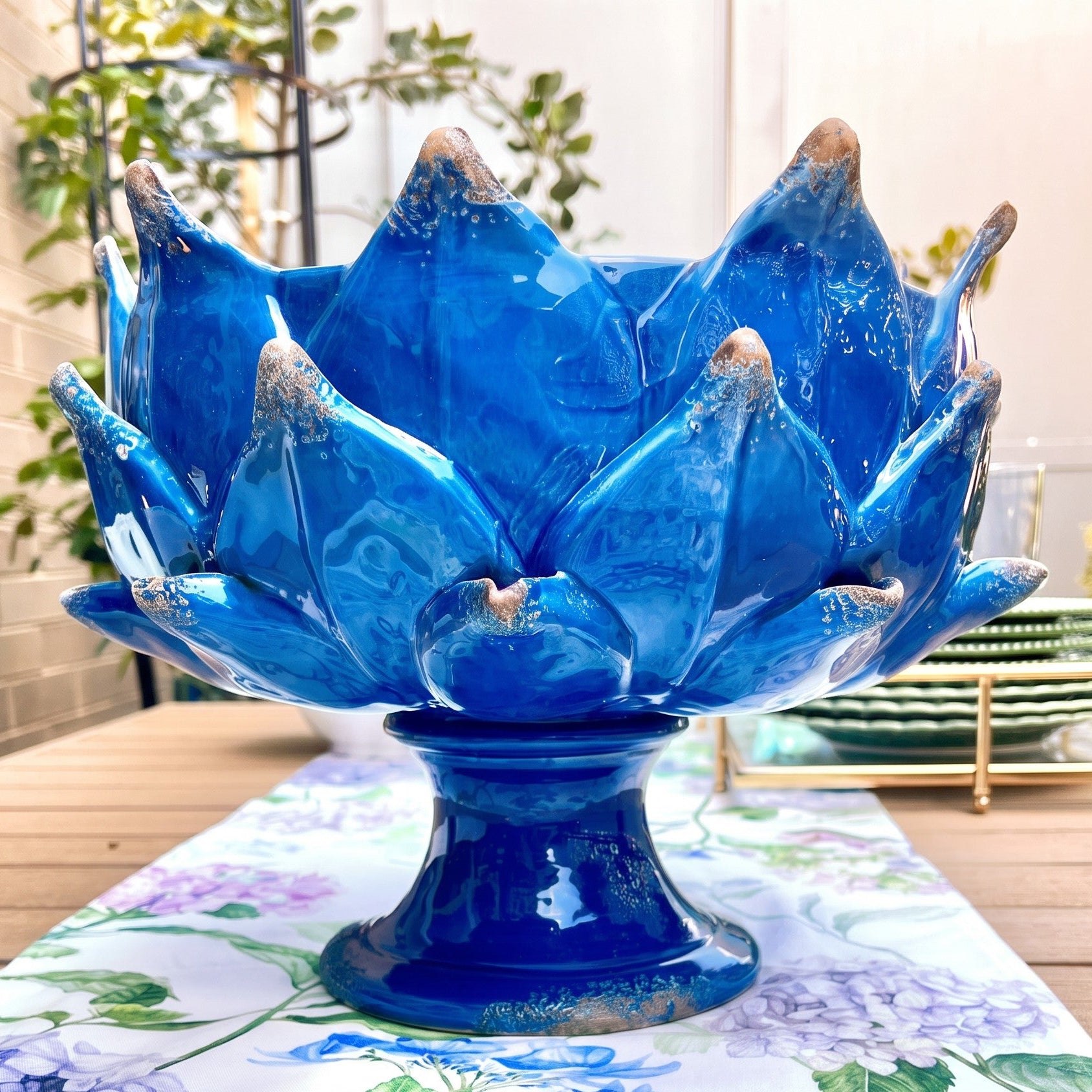 Italian Handcrafted Majolica Artichoke Pedestal Bowl in