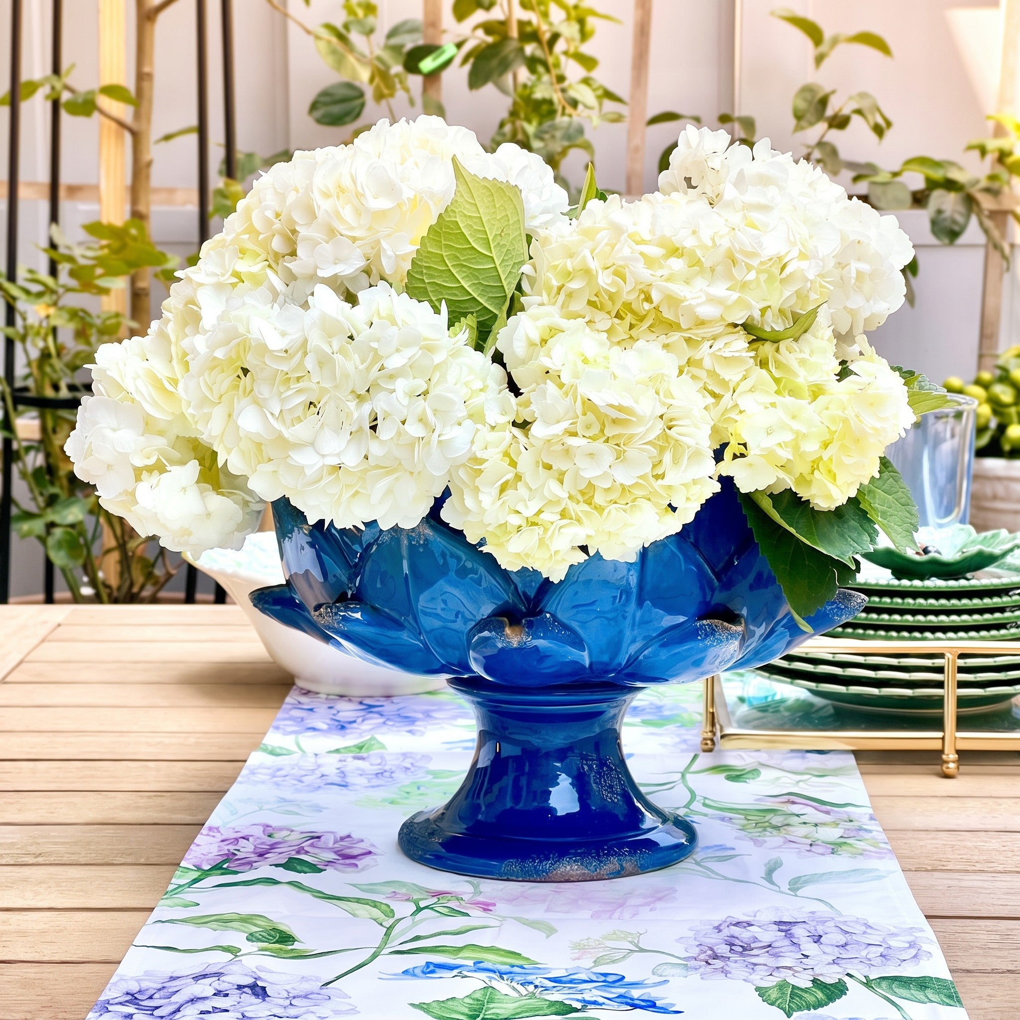 Italian Handcrafted Majolica Artichoke Pedestal Bowl in Mediterranean Blue