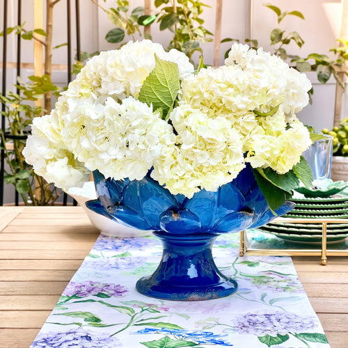 Italian Handcrafted Majolica Artichoke Pedestal Bowl in Mediterranean Blue