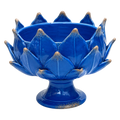Italian Handcrafted Majolica Artichoke Pedestal Bowl in Mediterranean Blue