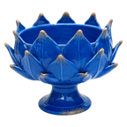 Italian Handcrafted Majolica Artichoke Pedestal Bowl in Mediterranean Blue