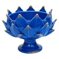 Italian Handcrafted Majolica Artichoke Pedestal Bowl in Mediterranean Blue