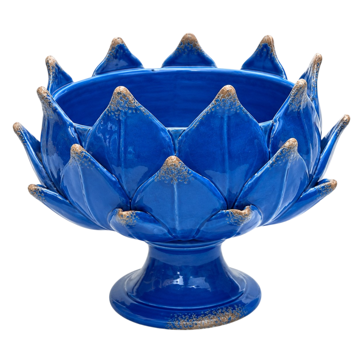 Italian Handcrafted Majolica Artichoke Pedestal Bowl in Mediterranean Blue