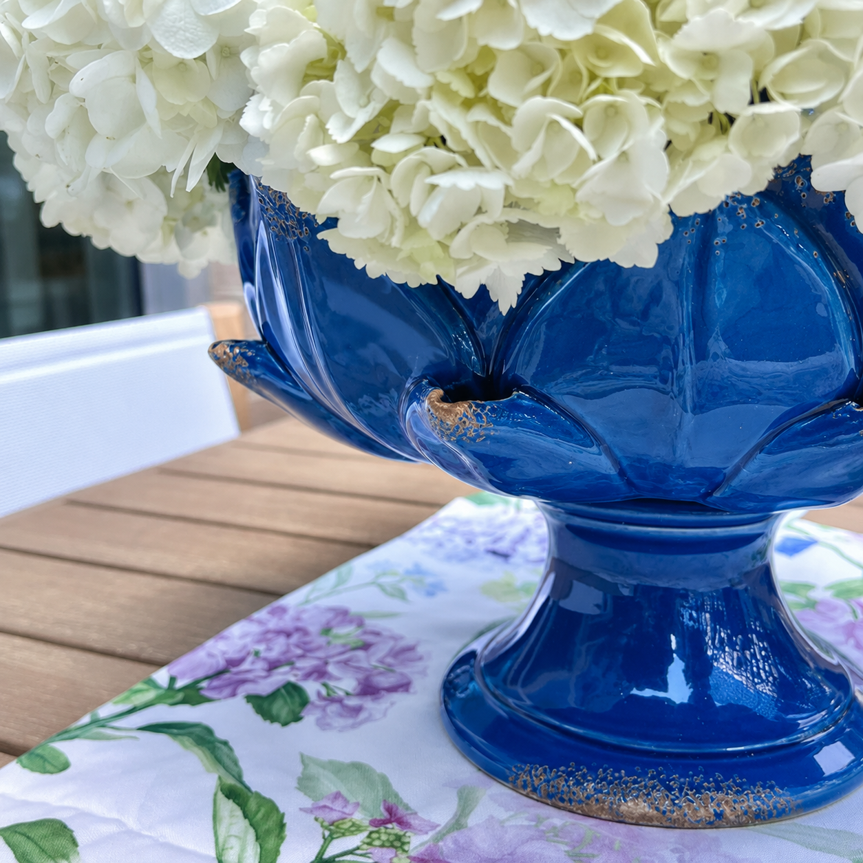 Italian Handcrafted Majolica Artichoke Pedestal Bowl in Mediterranean Blue