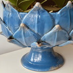 Italian Handcrafted Majolica Artichoke Pedestal Bowl in Mediterranean Blue