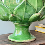 Italian Handcrafted Majolica Artichoke Pedestal Bowl in Emerald Green