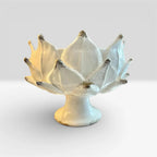 Heirbloom Studio off-white ceramic artichoke pedestal bowl with rustic distressed petal tips for elegant home decor.